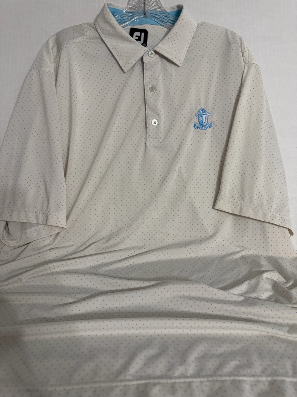 FootJoy Men’s White Polo with Light Blue Dots & Crest